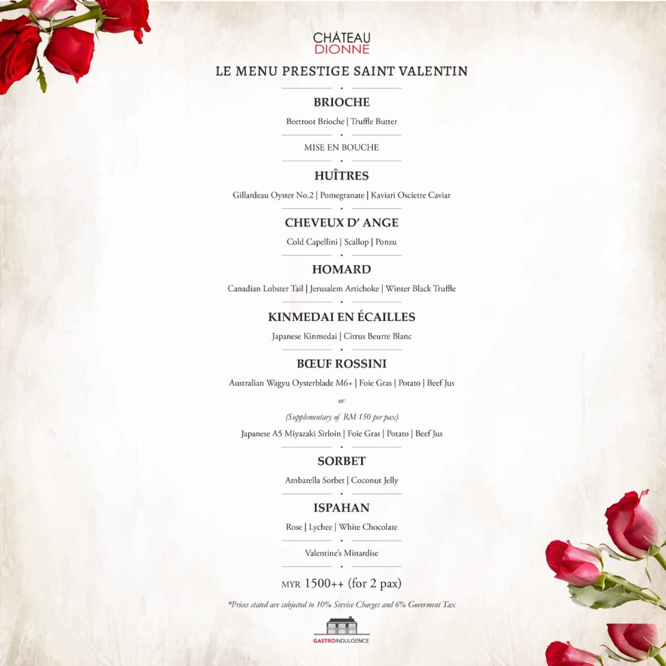 Chateau Dionne Kuala Lumpur Valentine's Day menu