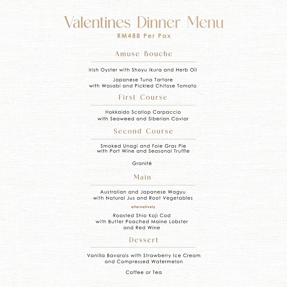 Sage Restaurant The Gardens Valentine's Day Menu 2025