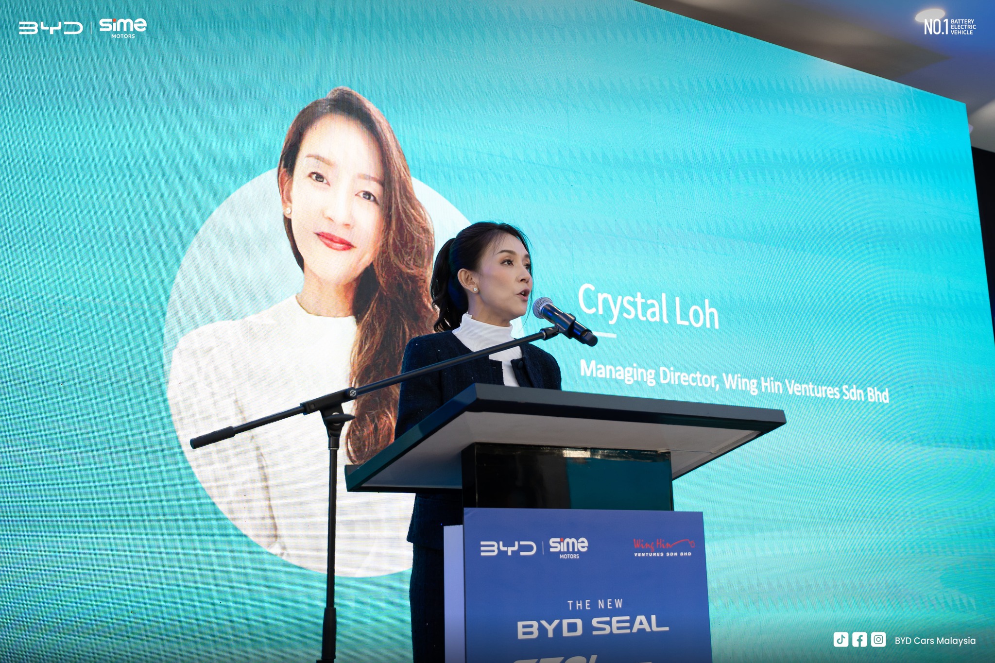 Crystal Loh, Managing Director of Wing Hin Ventures Sdn Bhd, highlights the opening of the BYD Balakong 3S Centre, the largest in Malaysia, as a reflection of their commitment to delivering world-class EV experiences to local customers.