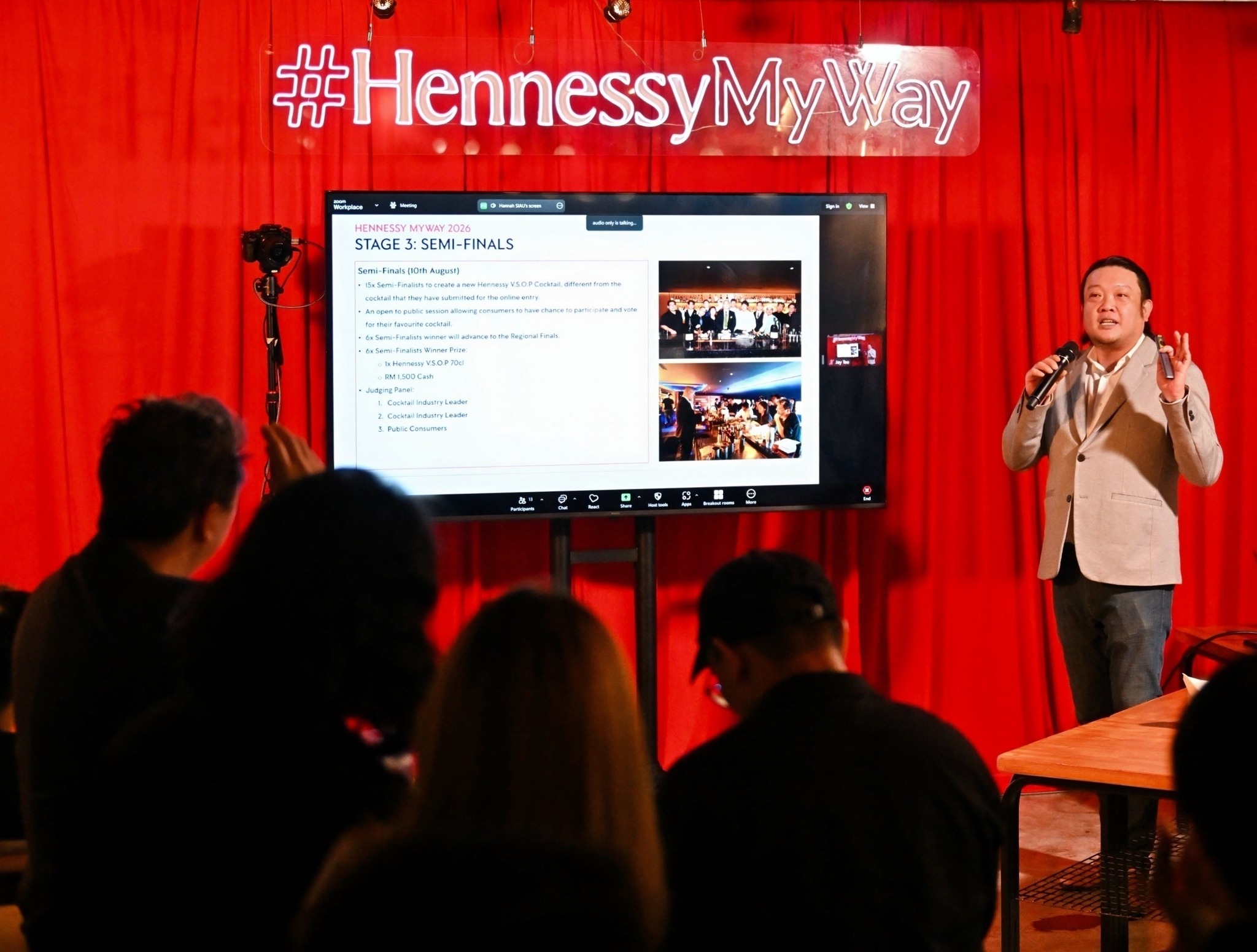 Senior Brand Manager of Hennessy Malaysia, Vietnam, and the Philippines at Moët Hennessy Diageo Malaysia, Edmund Wong, walks the crowd through the competition process and timeline