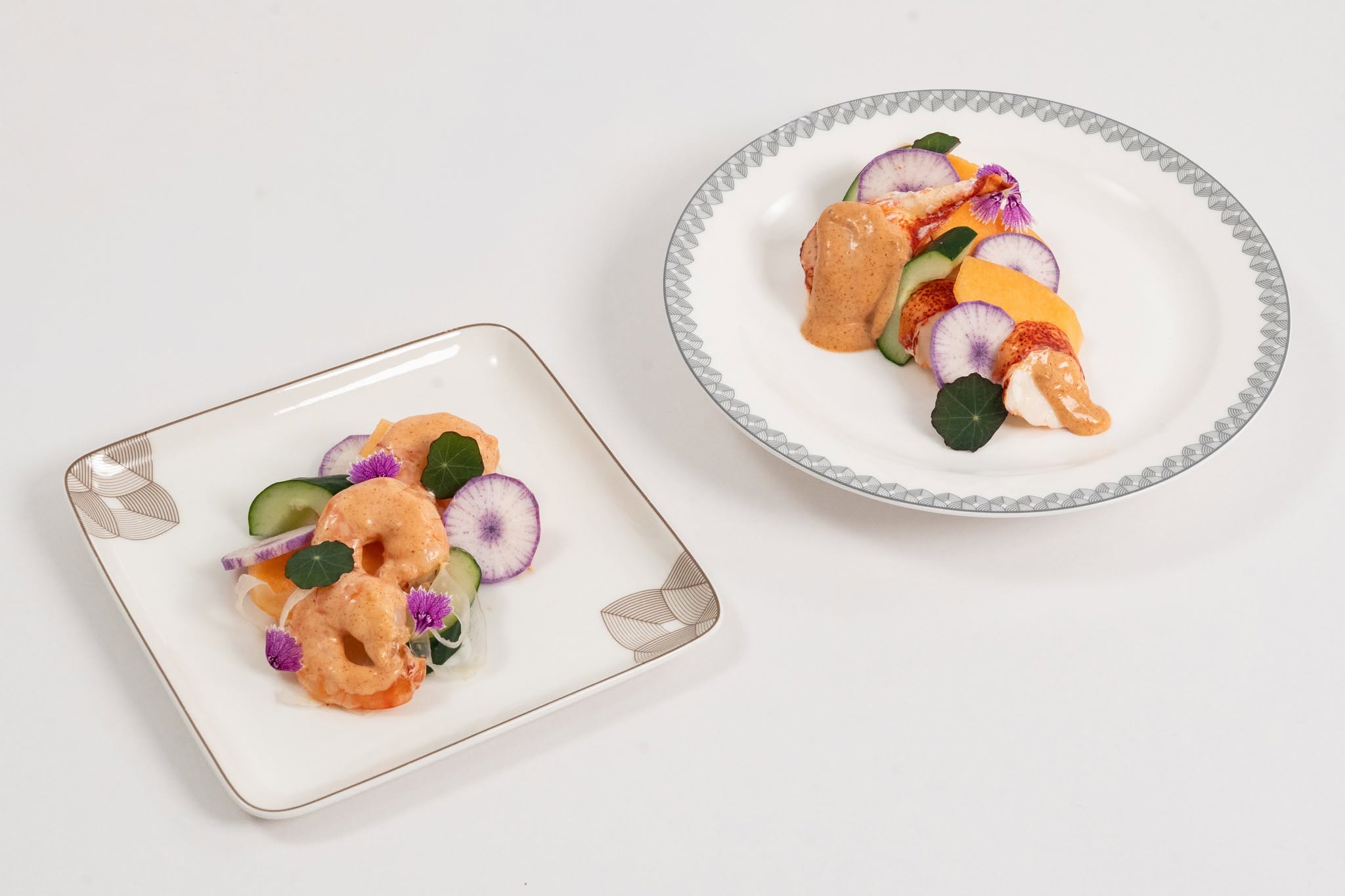 First Class Lobster Royale
and Business Class Retro Meets Modern Prawn Cocktail